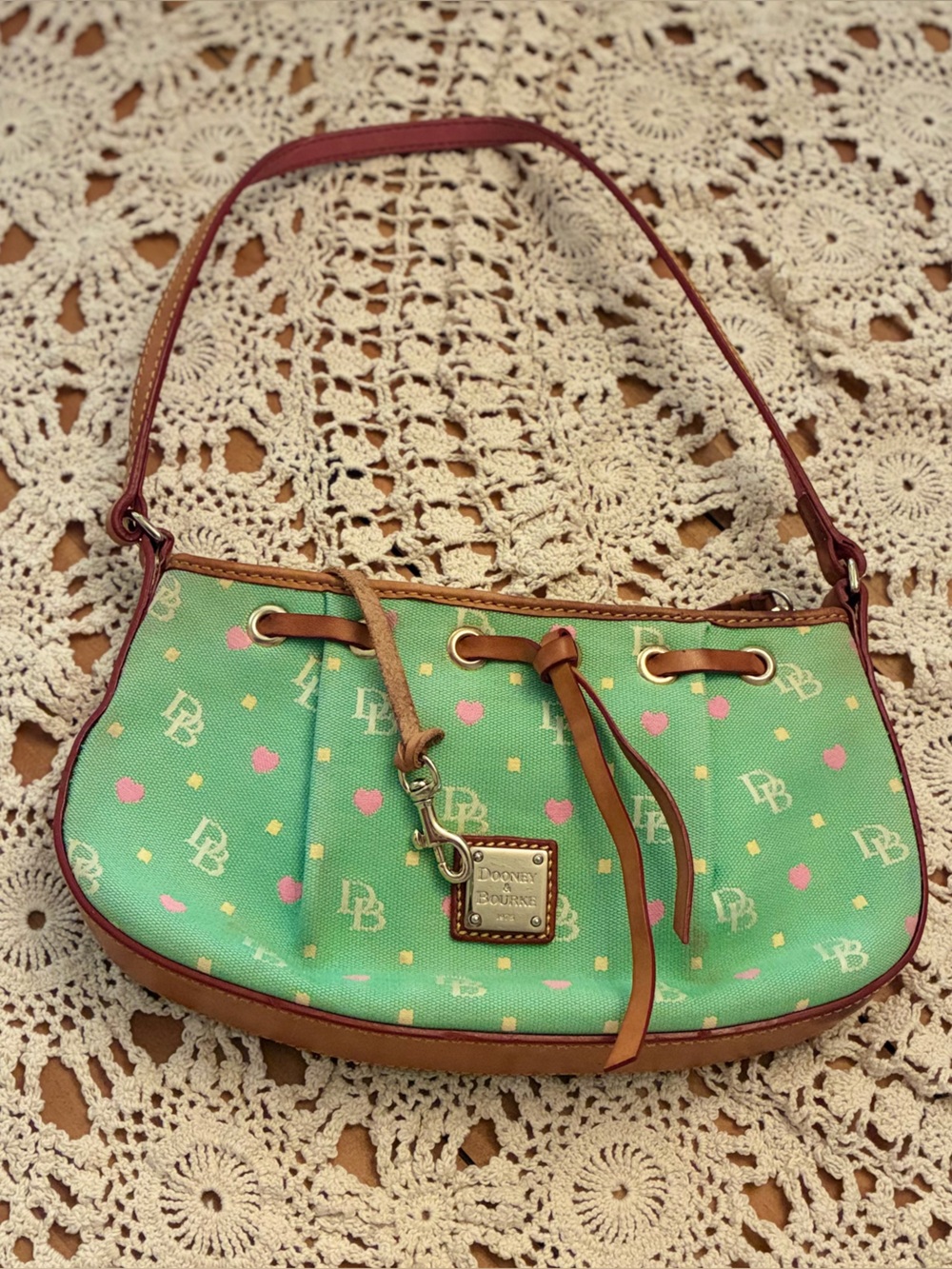 Vintage Dooney & Bourke Green Logo-Print Drawstring Shoulder Bag/Hand Bag - Picture 11 of 12